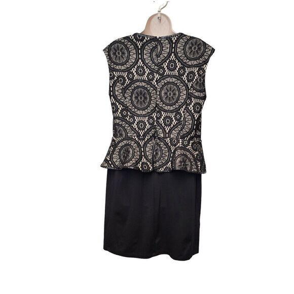 Enfocus Black Floral Lace Panel Back Zipper Sleeveless Stretch Peplum Dress 14W - Picture 3 of 7